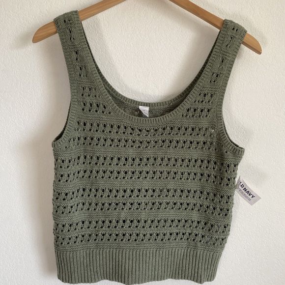 Old Navy Tops - Old Navy Sweater Vest NWT Sage Green Cotton Knit Cropped Sleeveless Tank Top M